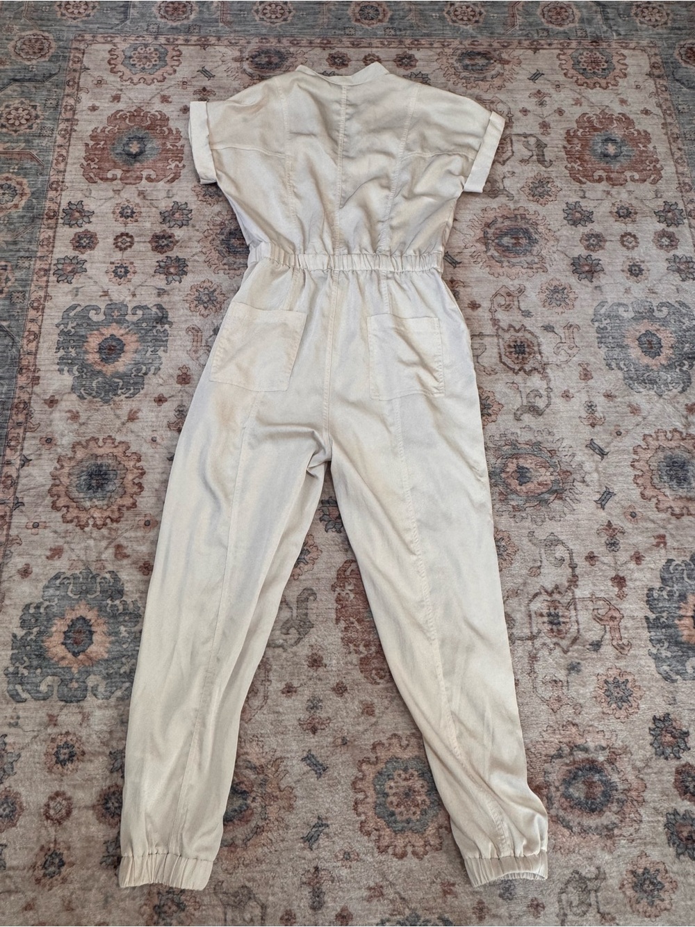 Express Cream Utility Jumpsuit with Tie Waist - Picture 4 of 4